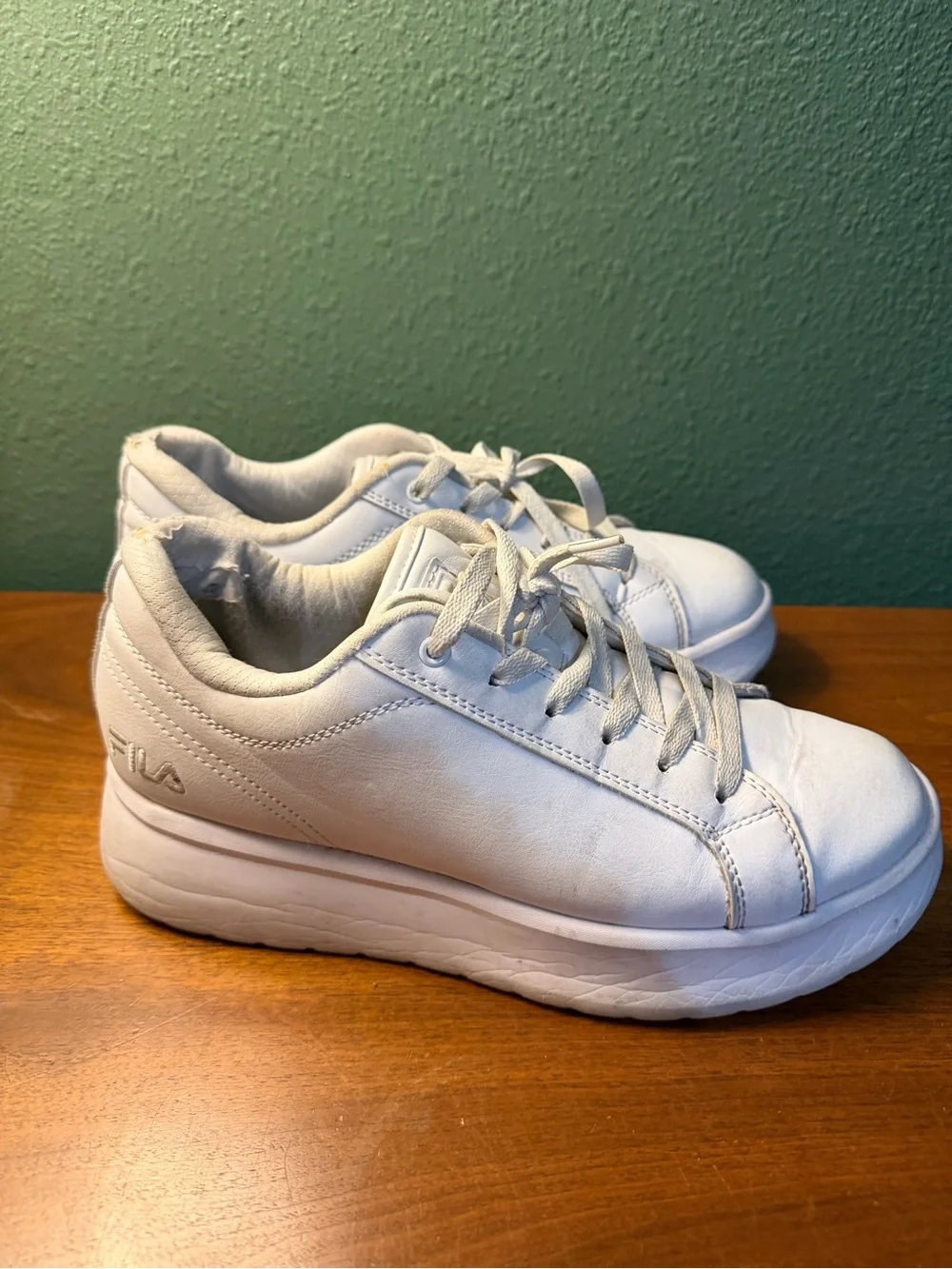 Women’s White Platform Fila Sneakers W9.5